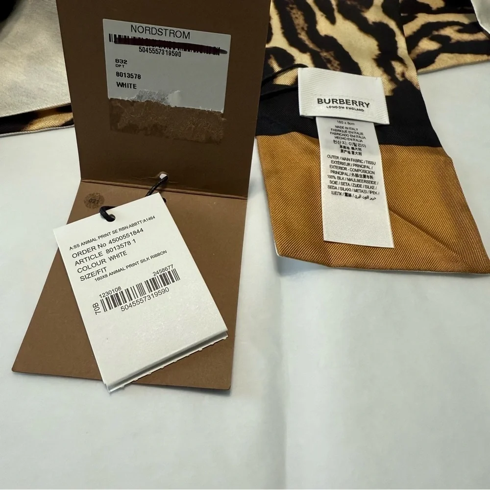 NWT Burberry London Reversible Silk Animal Print Long Bandeau Scarf